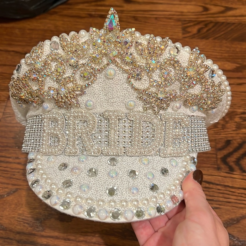 Rhinestone Pearl Bride Captain Hat